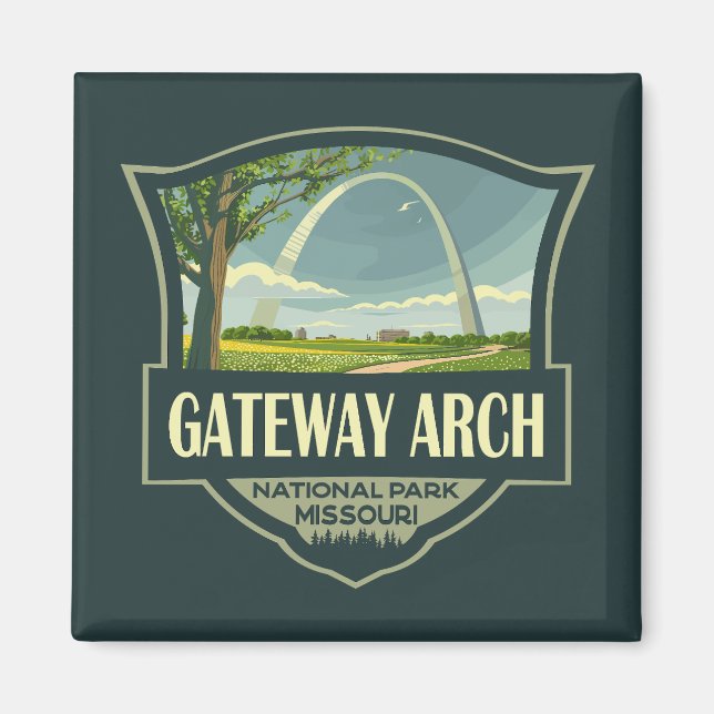 Aimant Illustration du parc national Gateway Arch Art rét (Devant)