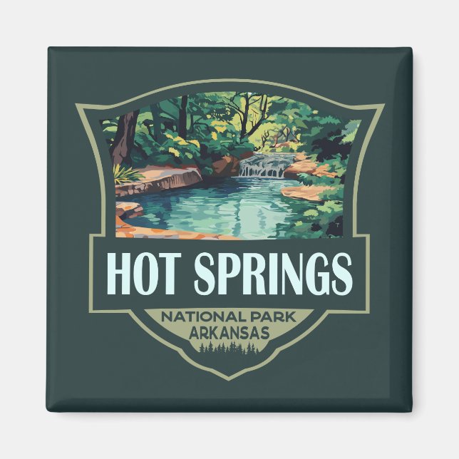 Aimant Illustration du parc national Hot Springs Insigne  (Devant)