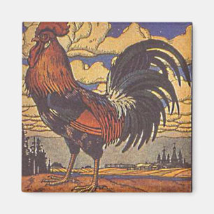 Aimant Illustration du pays rétro du coq de ferme vintage