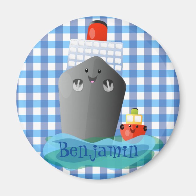 Aimant Illustration du remorqueur de ligne océanique Cute (Devant)