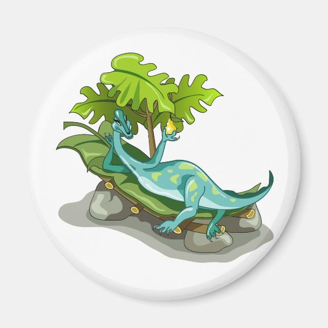 Aimant Illustration D'Un Bain De Soleil Iguanodon. (Devant)