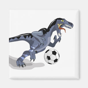 Aimant Illustration D'Un Raptor Dinosaure Jouant Au Footb
