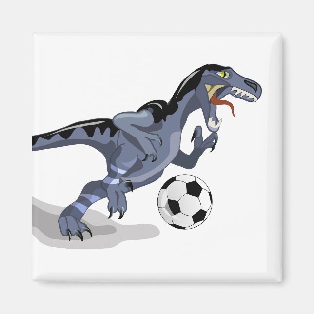 Aimant Illustration D'Un Raptor Dinosaure Jouant Au Footb (Devant)