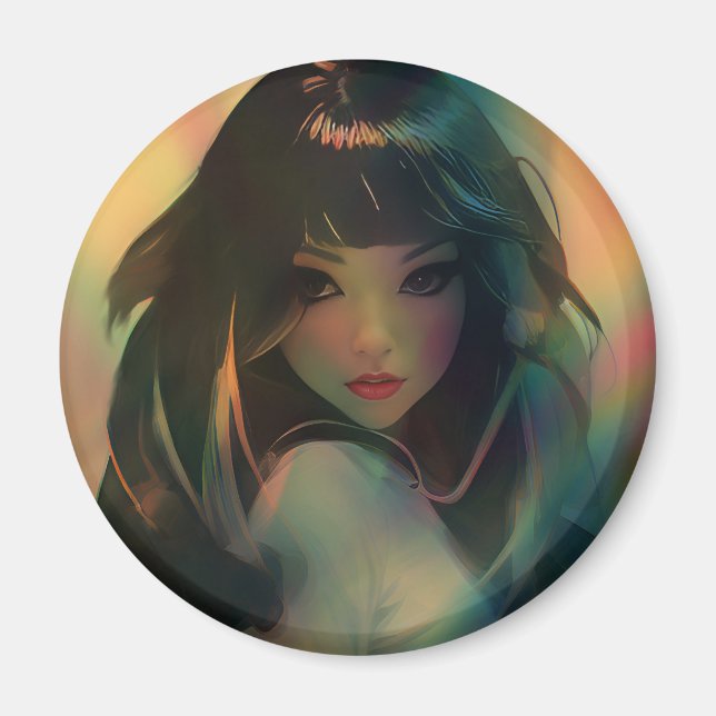 Aimant Illustration d'une fille de style Anime dans la lu (Devant)