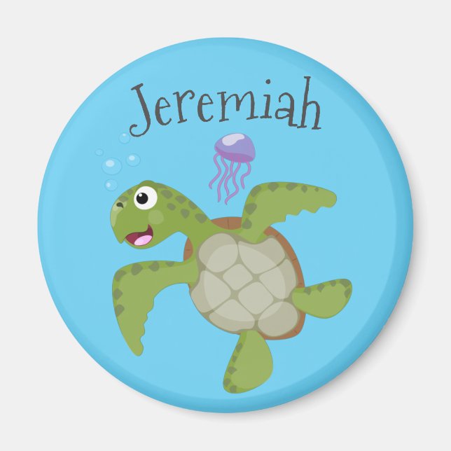 Aimant Illustration d'une tortue de mer verte mignonne (Devant)