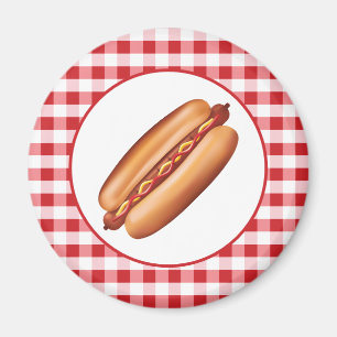 Aimant Illustration Hot Dog Fast Food Sur Red En vichy