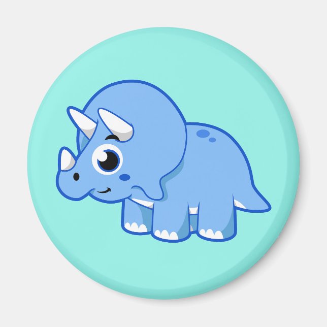 Aimant Illustration Mignonne D'Un Dinosaure Tricératops. (Devant)