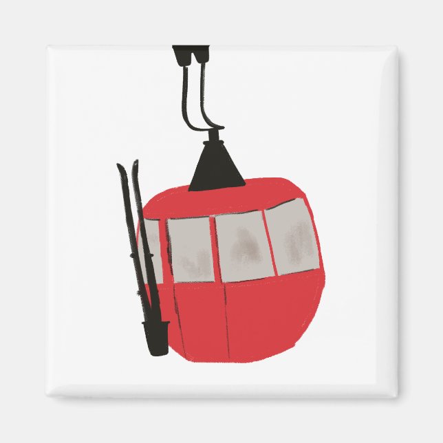 Aimant Illustration Red Retro Ski Lift (Devant)