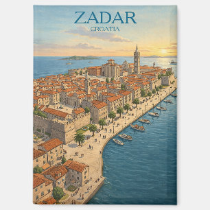 Aimant Illustration vintage de Zadar Croatie Côte Adriati