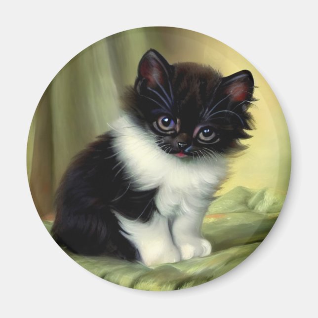 Aimant Illustration vintage Tuxedo Kitten (Devant)