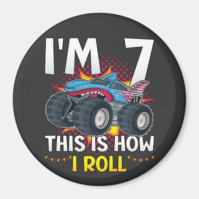 Aimant I'm 7 Voici comment je roule Monster Truck Circle (Devant)