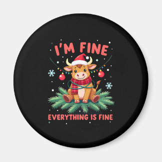 Aimant I'm Fine Everything is Fine Christmas Highland Cow