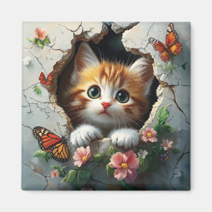 Aimant Image 3D d'un petit chaton mignon regardant dehors