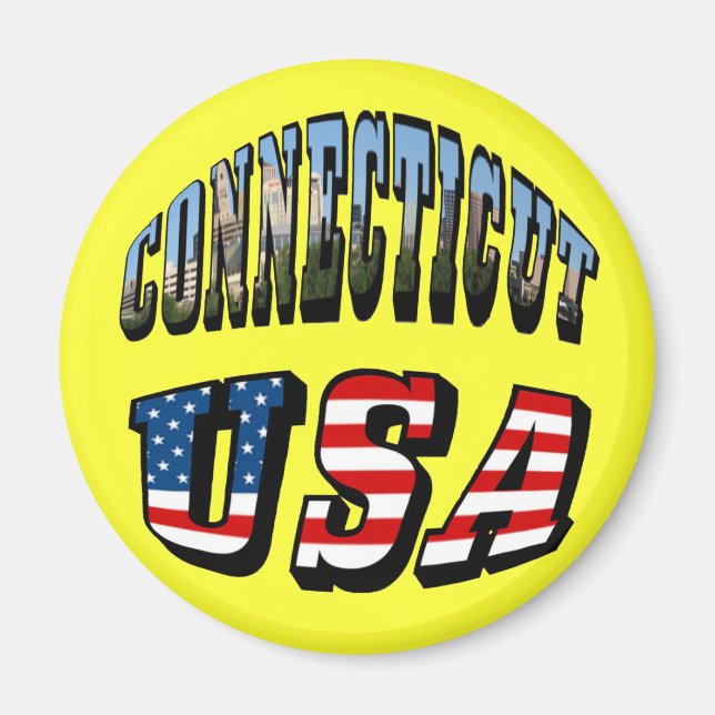 Aimant Image Connecticut et texte d'indicateur USA (Devant)