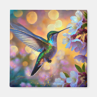 Aimant Imaginaire de cerisier en fleurs Hummingbird
