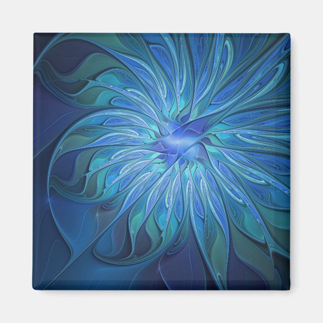 Aimant Imaginaire Fleur Bleue Motif, Art Fractal Abstrait (Devant)