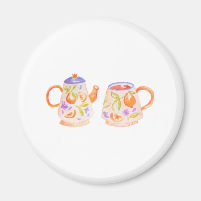 Aimant Iman con tazas, conjunto cute naranja floral (Devant)