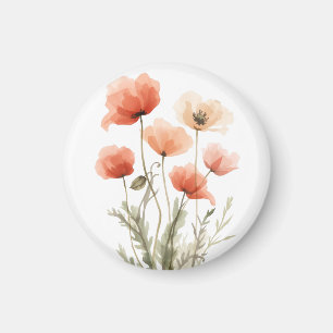 Aimant Impression florale aquarelle Coquelicots coraux