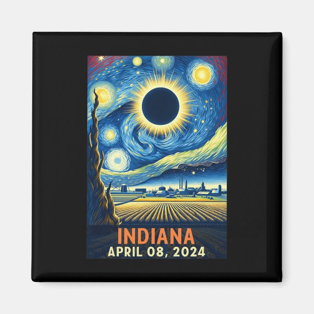 Aimant Indiana Total Solar Eclipse 2024 Starry Night Van (Devant)
