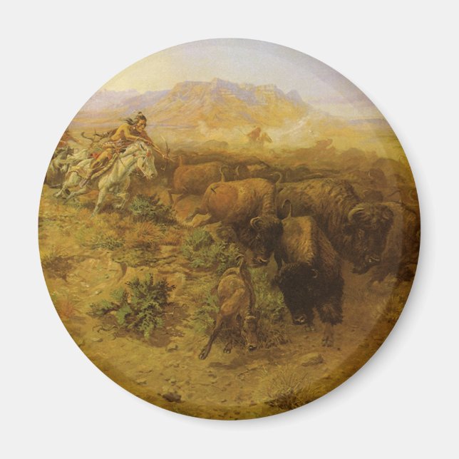 Aimant Indiens vintages, Chasse au bison par CM Russell (Devant)