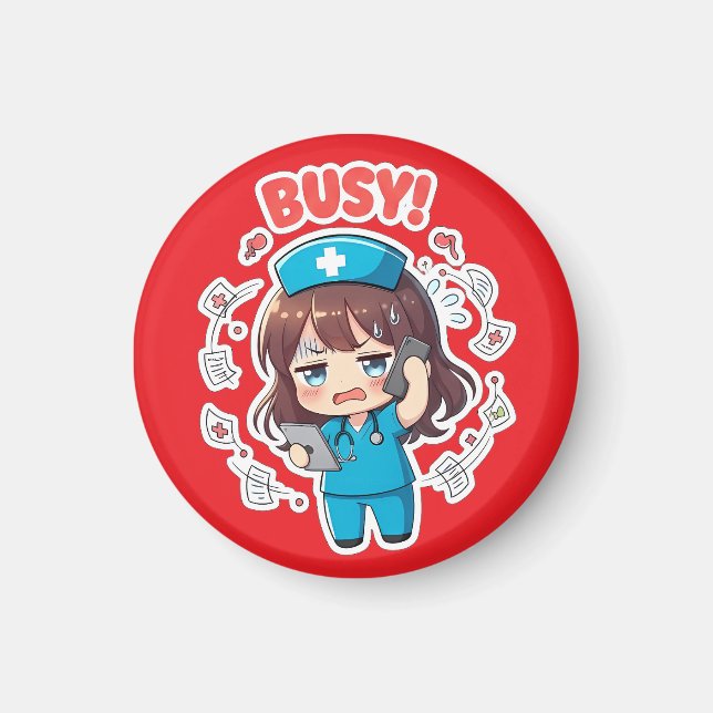 Aimant Infirmière Chibi Originale 3.0 - Occupée (Devant)