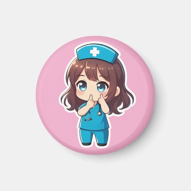 Aimant Infirmière Chibi Originale - Le Silence de Minuit (Devant)