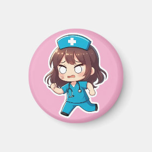 Aimant Infirmière Chibi Originale - L'équipe agitée