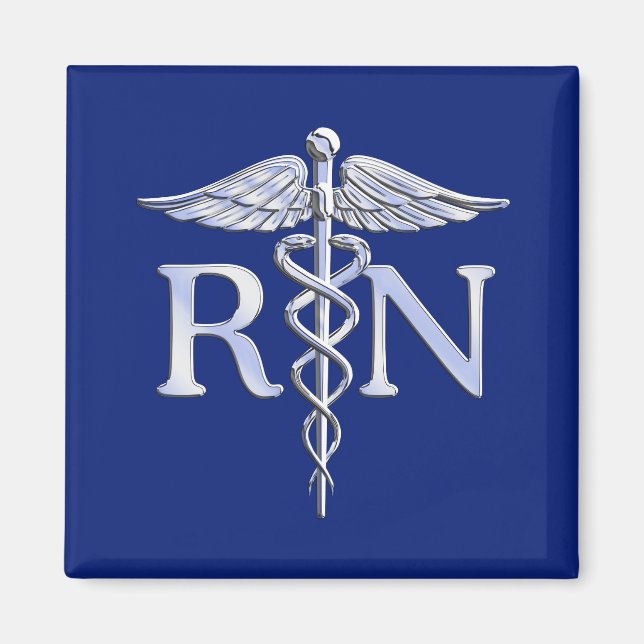 Aimant Infirmière inscrite RN Silver Caduceus Navy Blue d (Devant)