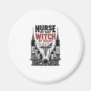 Aimant Infirmière le jour sorcière la nuit Design Hallowe