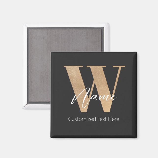 Aimant Initiale W & Nom Personnel Moderne Monogrammé (Recto/Verso)