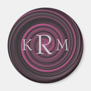 Aimant Initiales de monogramme tourbillons prune personna