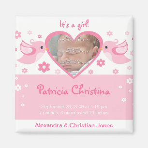 Aimant Inséparables roses Photo Faire-part de naissance b