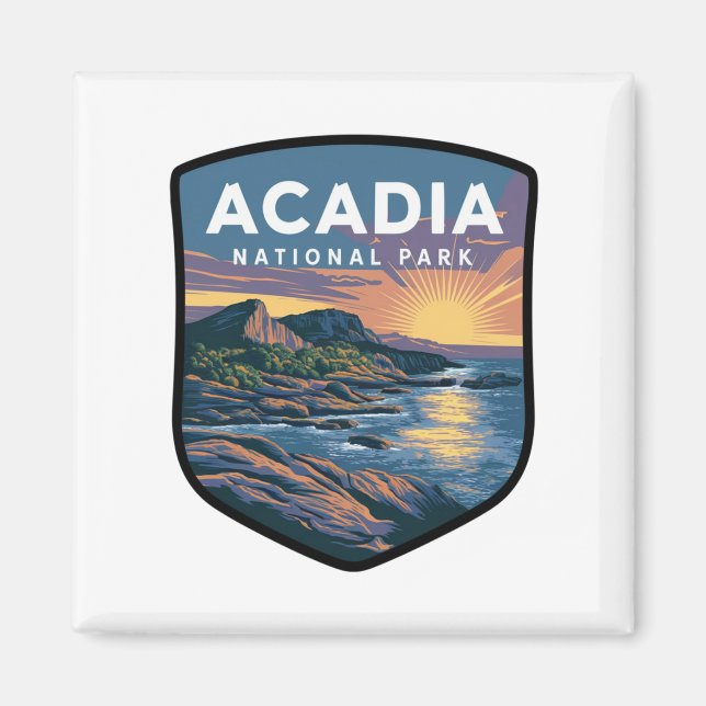 Aimant Insigne coucher de soleil du parc national Acadia (Devant)