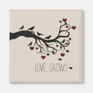 Aimant Inspirational Love Grows Hearts Tree Branch Birds
