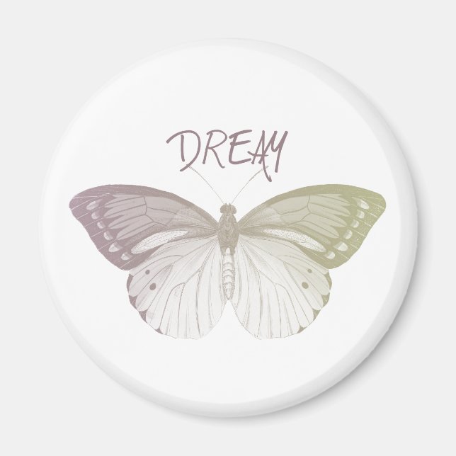 Aimant Inspirationnel Papillon de rêve rose jaune (Devant)
