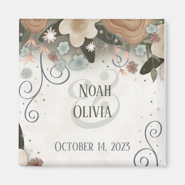 Aimant Inspiritisme floral romantique Mariage personnalis (Devant)