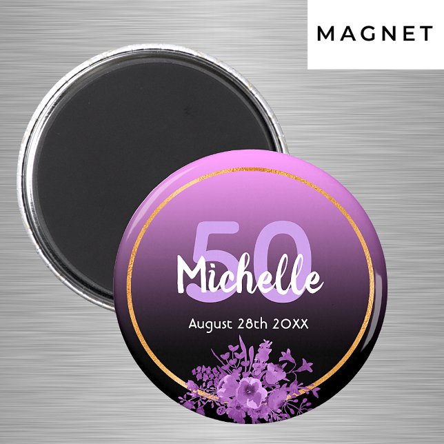 Aimant Invitation anniversaire 50 ans violet noir or (Créateur téléchargé)