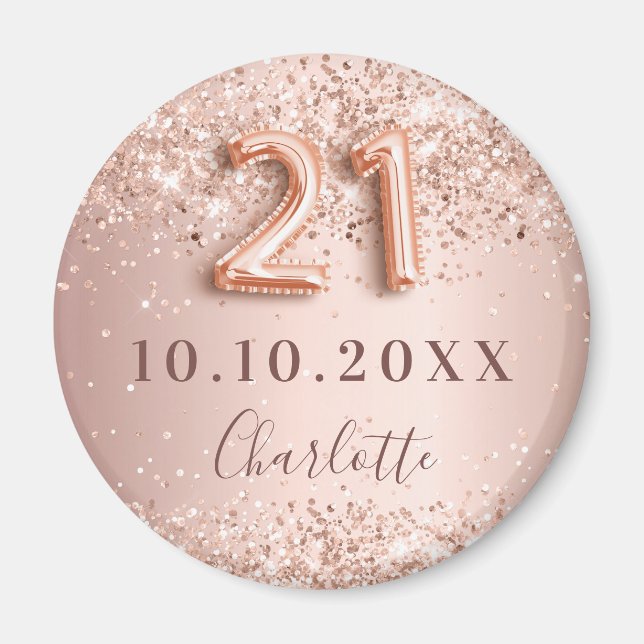 Aimant Invitation rose gold et blush pour un 21e annivers (Devant)