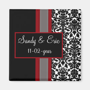 Aimant Invitations Red White Black Mariage damassé