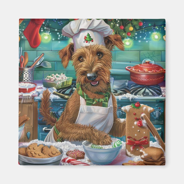 Aimant Irish Terrier Gâteau de vacances : Noël festif (Devant)