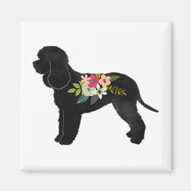 Aimant Irlandais Eau Spaniel Chien Boho Floral Silhouette (Devant)