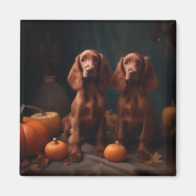 Aimant Irlandais Red Setter Chiot Automne Citrouille de p (Devant)