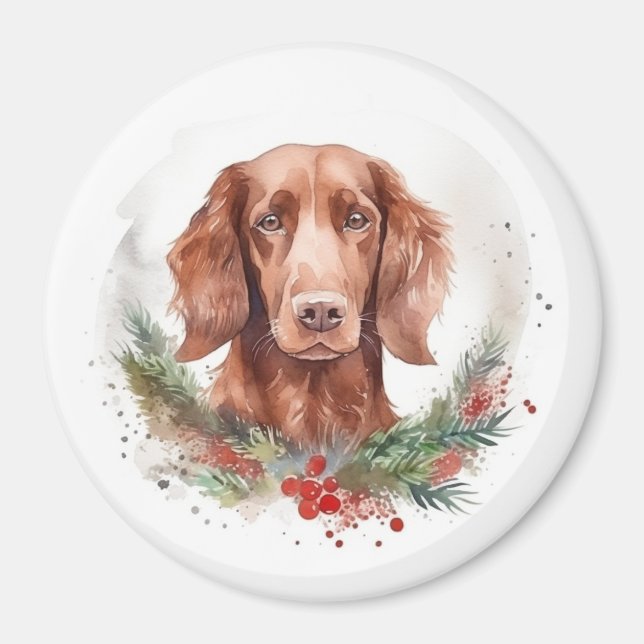 Aimant Irlandais Red Setter Festive Wreath Pup (Devant)