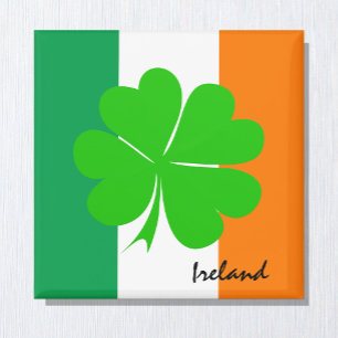 Aimant Irlande & quatre feuilles de trèfle, drapeau irlan