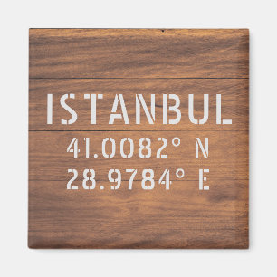 Aimant Istanbul Latitude et Longitude Bois foncé