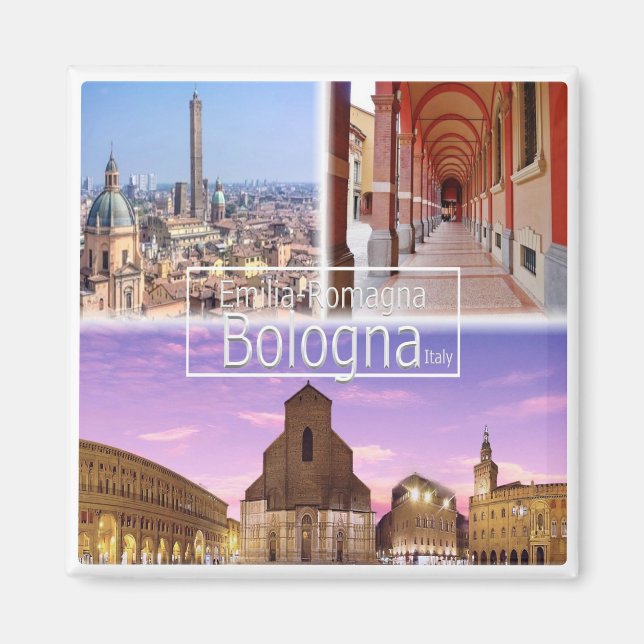 Aimant Italie BOLOGNA, Piazza Maggiore, Deux Tours, Réfri (Devant)