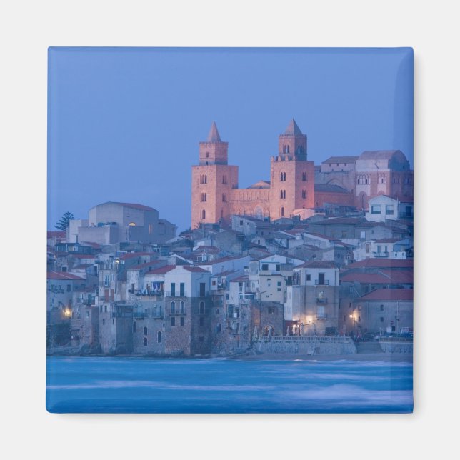Aimant Italie, Sicile, Cefalu, Vue avec Duomo de (Devant)