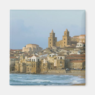 Aimant Italie, Sicile, Cefalu, Vue avec Duomo depuis 2