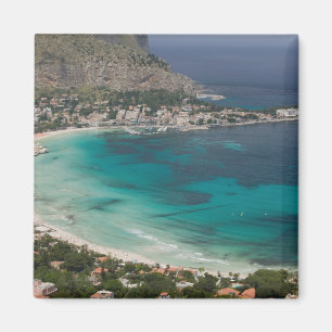 Aimant Italie, Sicile, Mondello, Vue sur la plage de