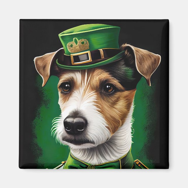 Aimant Jack Russell Chien en robe de fête St. Patrick (Devant)
